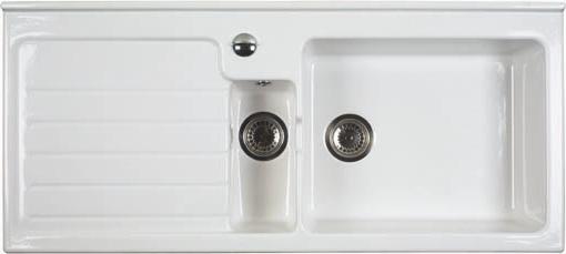 Larger image of Astracast Sink Jersey 1.5 bowl sit-in ceramic kitchen sink with left hand drainer.