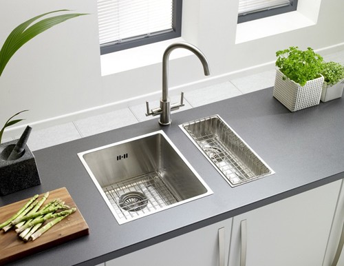 Example image of Astracast Sink Onyx half bowl brushed steel flush inset kitchen sink.