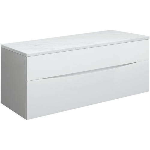 Larger image of Crosswater Glide II Vanity Unit With Marble Worktop (1000mm, White Gloss).