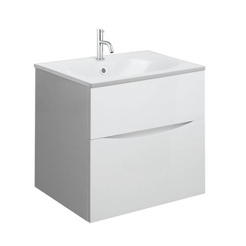 Larger image of Crosswater Glide II Vanity Unit With White Cast Basin (500mm, White Gloss, 1TH).