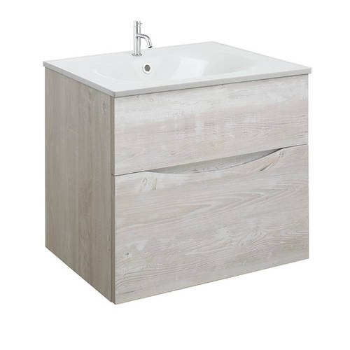Larger image of Crosswater Glide II Vanity Unit With White Cast Basin (600mm, Nordic Oak, 1TH).
