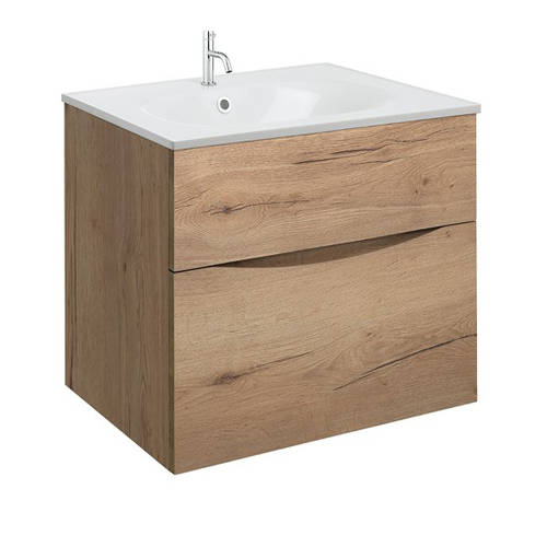 Larger image of Crosswater Glide II Vanity Unit With White Cast Basin (600mm, Windsor Oak, 1TH)