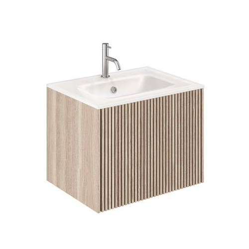 Larger image of Crosswater Limit Wall Hung Unit, White Glass Basin (600mm, Oak, 1TH).