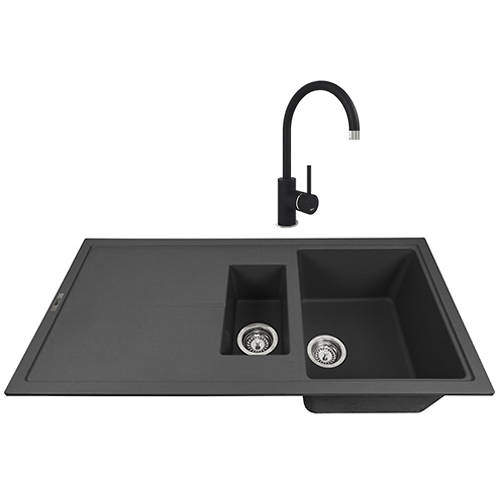 1810 Kitchen Sink & Tap Pack, 1.5 Bowl (1000x500, Metallic Black).