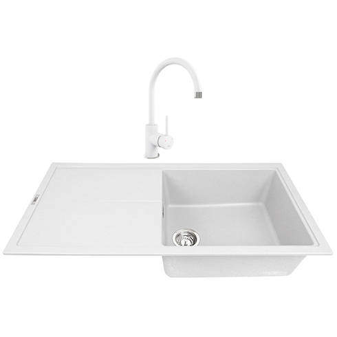 1810 Kitchen Sink & Tap Pack, 1.0 Bowl (1000x500, Polar White).