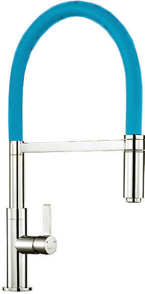 1810 Spirale Single Lever Rinser Kitchen Tap (Brushed Steel & Blue).