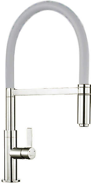 1810 Spirale Single Lever Rinser Kitchen Tap (Brushed Steel & Light Grey).