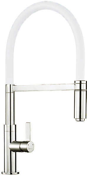 1810 Spirale Single Lever Rinser Kitchen Tap (Brushed Steel & White).