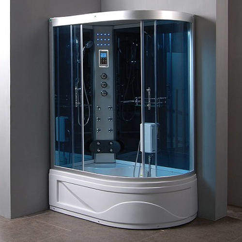 Crown Offset Quadrant Steam Shower Cubical. 1300x850mm (Right Hand).
