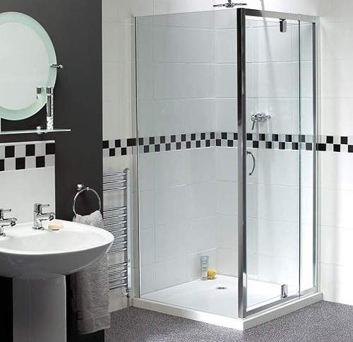 Aqualux Shine Telescopic Pivot Shower Door. 760 to 900mm Trays.