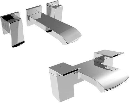 Bristan Descent 3 Hole Wall Mounted Basin & Bath Shower Mixer Tap Pack.