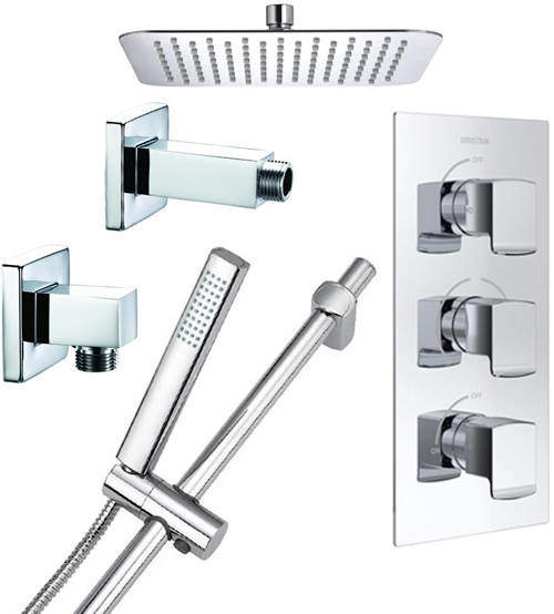 Bristan Descent Shower Pack With Arm, Square Head & Slide Rail (Chrome).