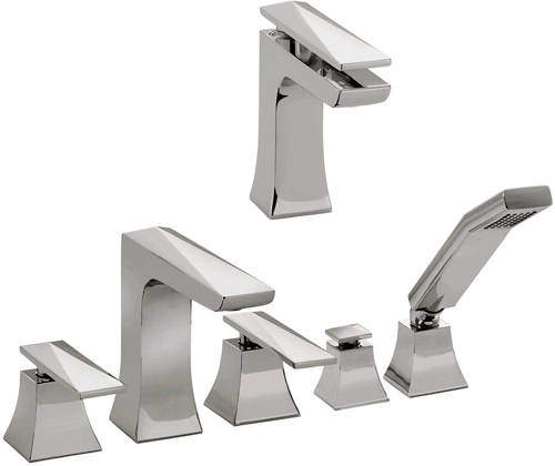 Bristan Ebony Mono Basin & 5 Hole Bath Shower Mixer Tap Pack (Chrome).