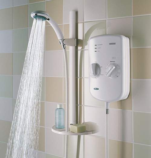 Bristan Electric Showers 8.5Kw Evo Electric Shower With Riser Rail Kit In White.