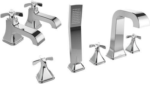 Bristan Glorious 5 Hole Bath Shower Mixer & Basin Taps Pack (Chrome).