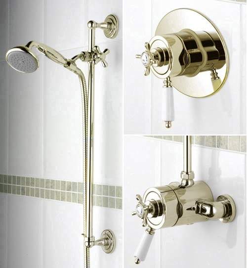 Bristan 1901 Traditional Thermostatic Shower Valve And Slide Rail, Gold.