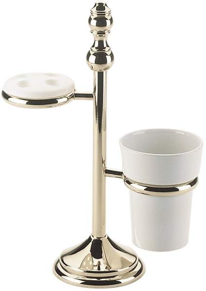 Bristan 1901 Toothbrush & Tumbler Holder With Tumbler, Gold Plated.