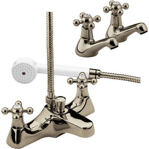 Bristan Regency Pair Of Basin & Bath Shower Mixer Tap Pack (Gold).