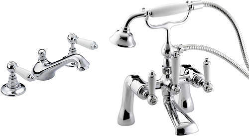 Bristan Renaissance 3 Hole Basin & Bath Shower Mixer Taps Pack (Chrome).