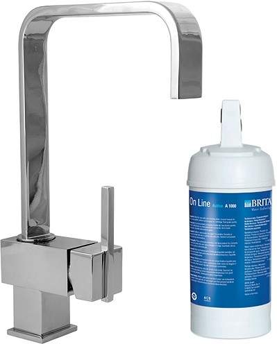 Deva Edge Kitchen Tap With Swivel Spout & Brita On Line Filter Kit (Chrome).