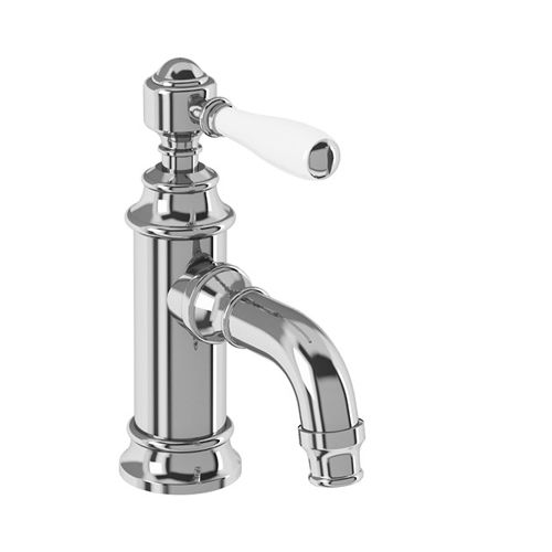 Burlington Arcade Mini Basin Mixer Tap With Lever Handle (Chrome & White).