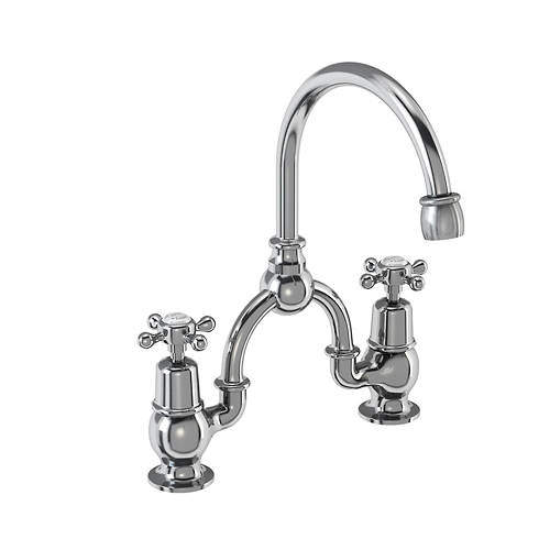 Burlington Claremont 2 Hole Arch Basin Mixer Tap (Chrome & White, 200mm).