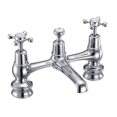 Burlington Claremont 2 Hole Basin Mixer Tap With Waste (QT, Chr & White).