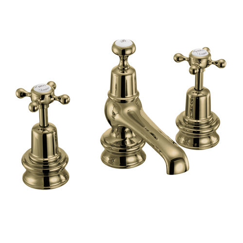 Burlington Claremont 3 Hole Basin Tap With Pop Up Waste (Gold & White).