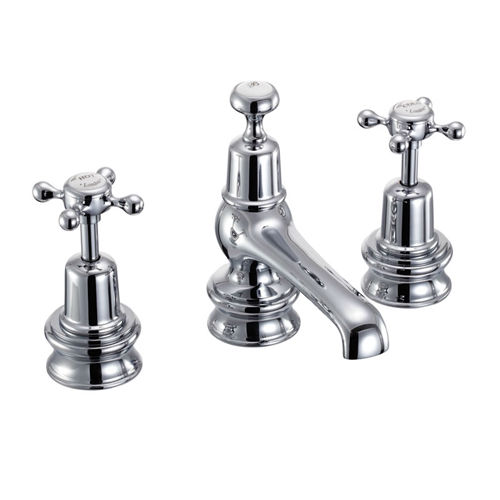 Burlington Claremont 3 Hole Basin Tap With Pop Up Waste (Chrome & White).
