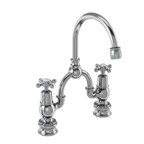 Burlington Claremont 2 Hole Arch Basin Mixer Tap (Chrome & White, 200mm).