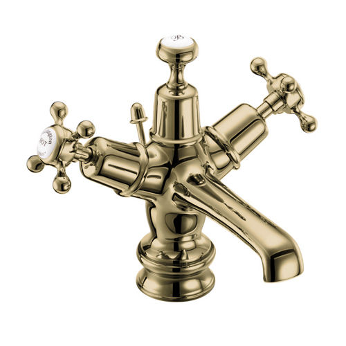 Burlington Claremont Basin Tap With Pop Up Waste (Gold & White).