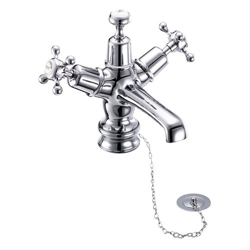Burlington Claremont Basin Tap With Plug & Chain Waste (Chrome & White).