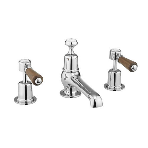 Burlington Kensington 3 Hole Basin Tap With Pop Up Waste (Chrome & Walnut).