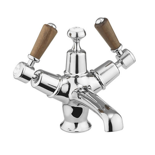 Burlington Kensington Basin Tap With Click Clack Waste (Chrome & Walnut).