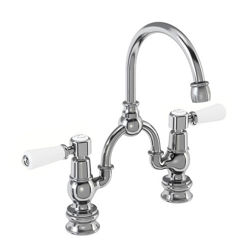 Burlington Kensington 2 Hole Arch Basin Mixer Tap (Chrome & White, 200mm).