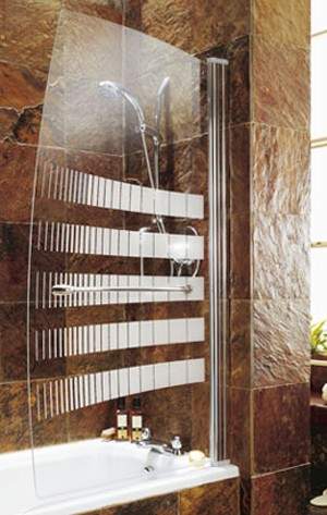 Coram Screens Frameless sail bath screen with chrome stripes SSL2105CUC.