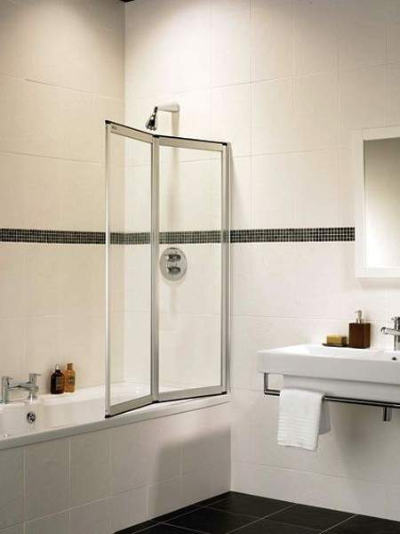 Image Coral silver folding bath screen with 2 folds.