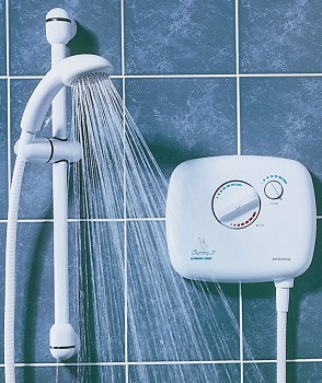Watermill Osprey II 5002 low voltage manual power shower in white.