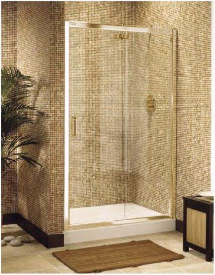 Image Ultra 1200mm jumbo sliding shower enclosure door in gold.
