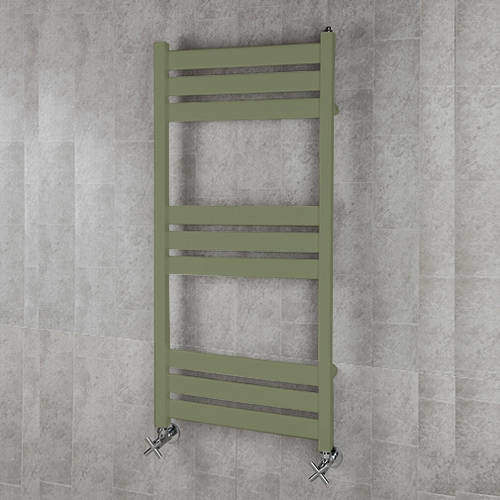 Colour Heated Towel Rail & Wall Brackets 1080x500 (Reed Green).