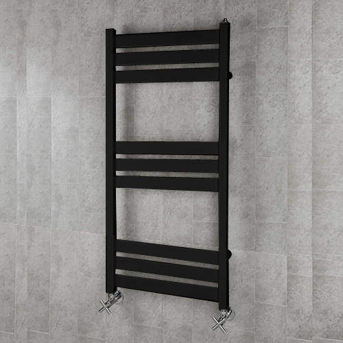 Colour Heated Towel Rail & Wall Brackets 1080x500 (Jet Black).