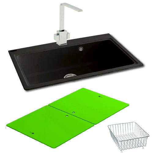 Carron Phoenix Single Bowl Granite Sink & Green Glass 802x520mm (Black).