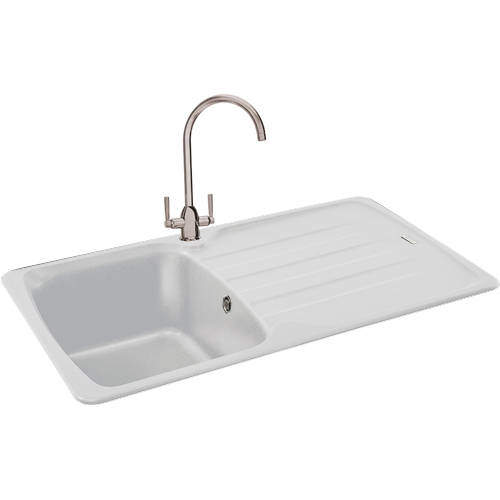 Carron Phoenix Calla 90 Single Bowl Granite Sink 860x500mm (Polar White).