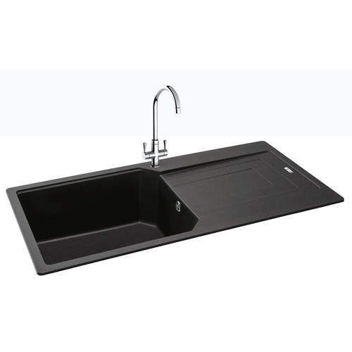 Carron Phoenix Aruba Single Bowl Granite Sink 1000x500mm (Jet Black).