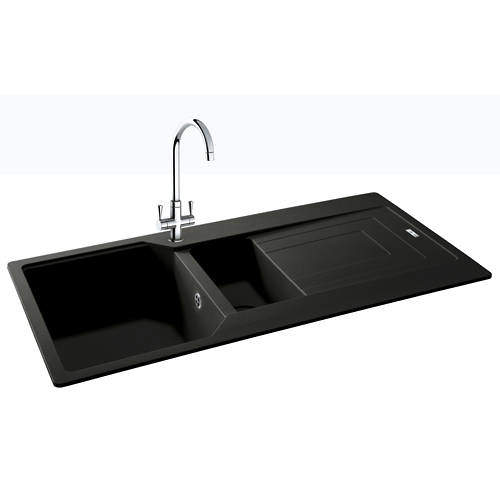 Carron Phoenix Aruba Double Bowl Granite Sink 1000x500mm (Jet Black).