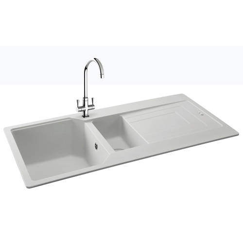 Carron Phoenix Aruba Double Bowl Granite Sink 1000x500mm (Polar White).