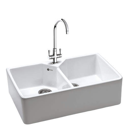 Carron Phoenix Belfast Sink 800x490mm With Two Bowls (White Ceramic).