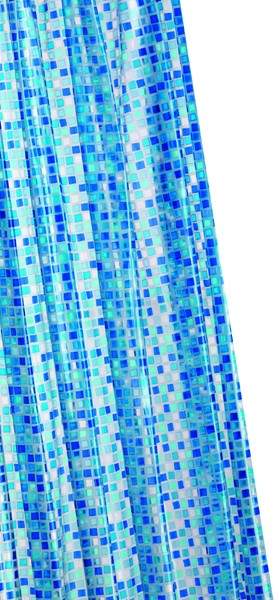 Croydex PVC Shower Curtain & Rings (Blue Mosaic, 1800mm).