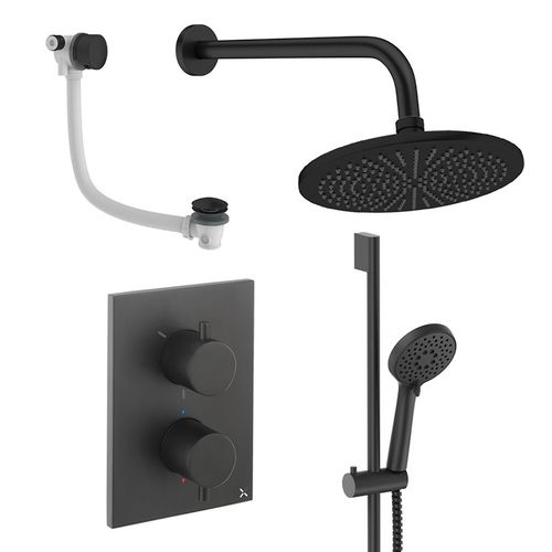 Crosswater MPRO Crossbox Shower Set 10 300mm Head & Wall Arm (Matt Black).