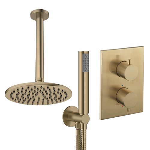 Crosswater MPRO Crossbox Shower Set 3 200mm Head & Handset (Brushed Brass).